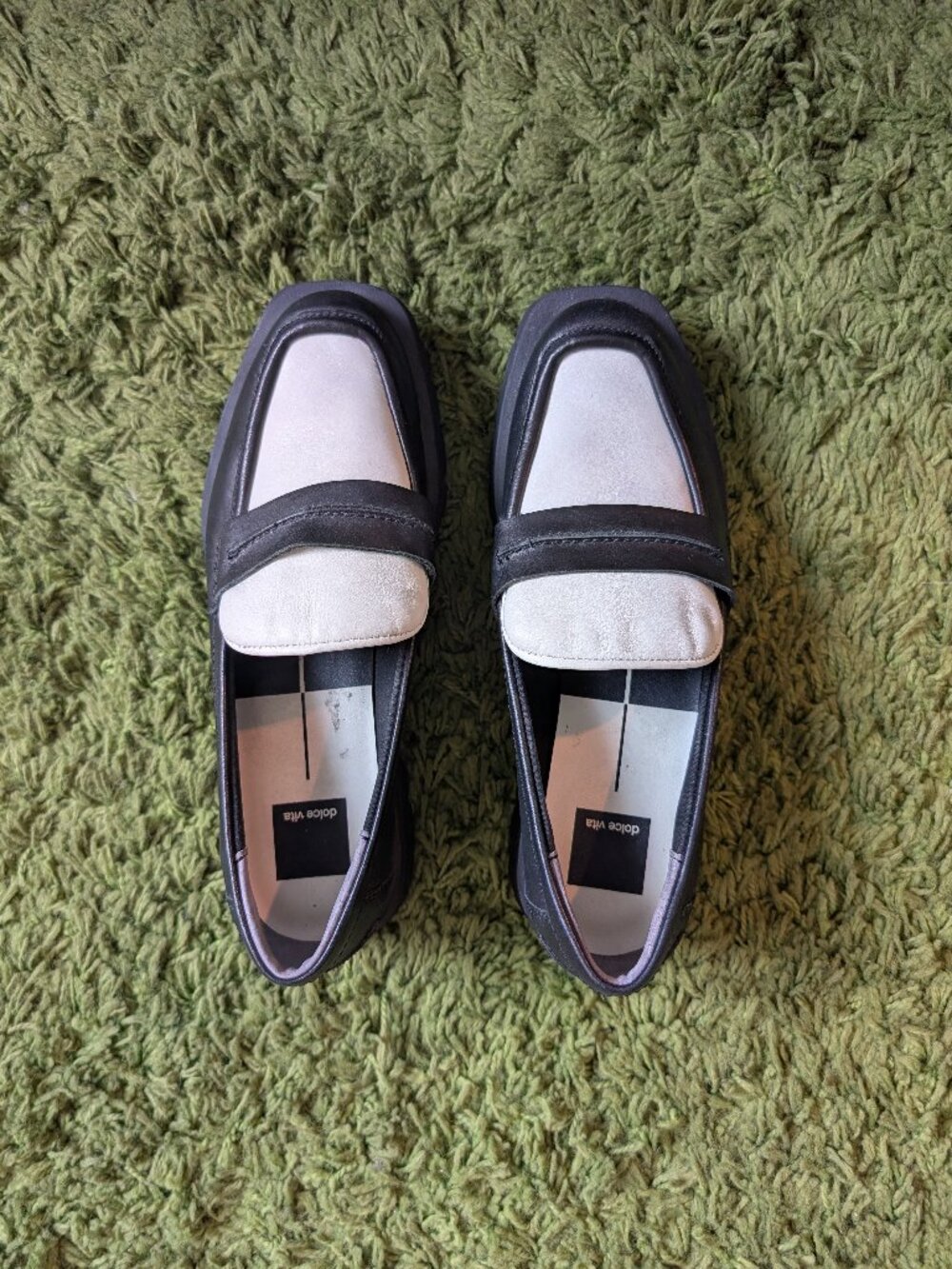 DOLCE VITA black and white chunky loafers, size 8